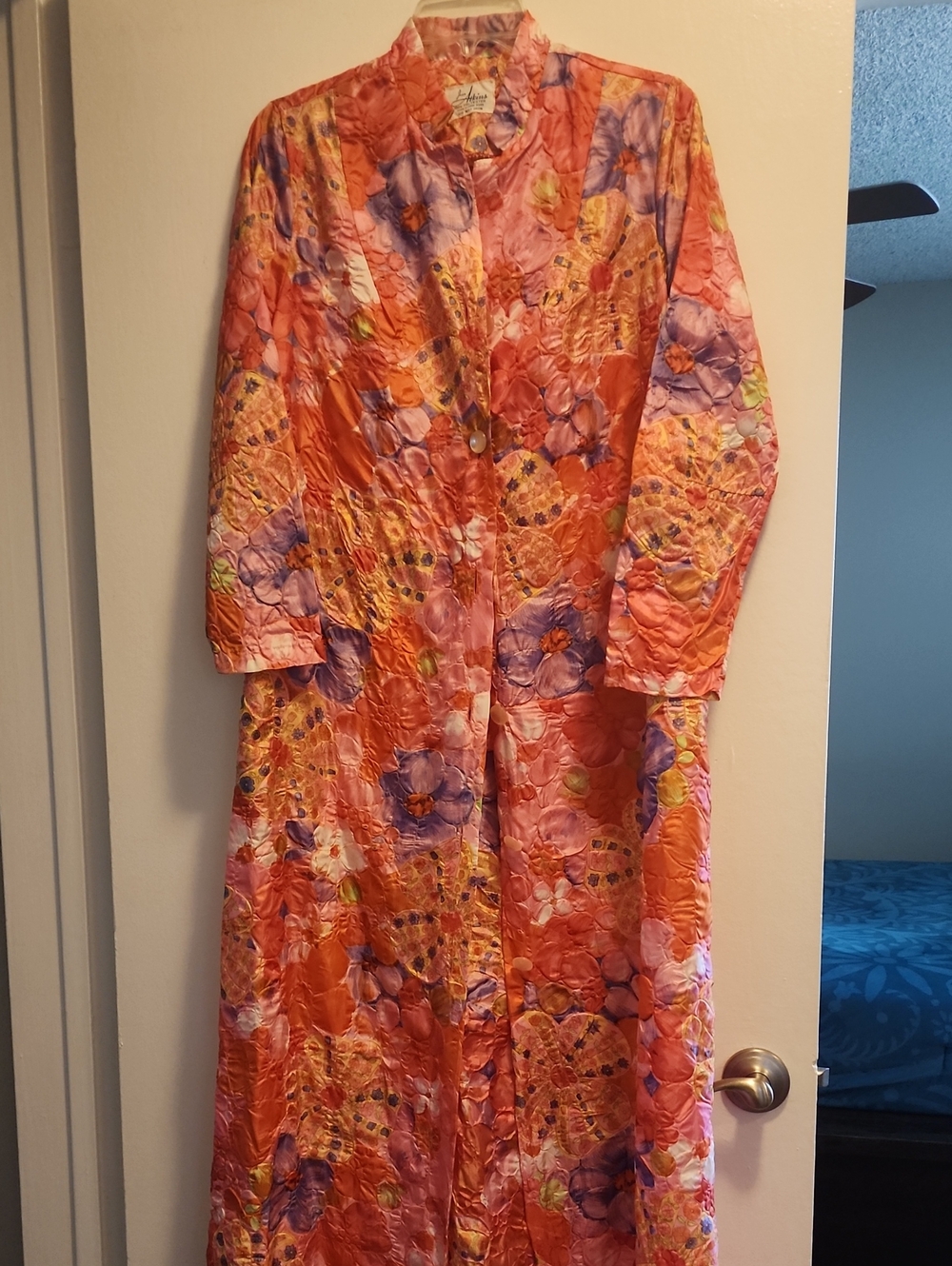 Free People's Vintage Line. A Floral Quilted Long Coat - Orange & Purple